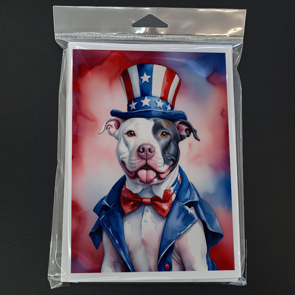 Pit Bull Terrier Patriotic American Greeting Cards Pack of 8 Blank Cards with Envelopes Whimsical A7 Size 5x7