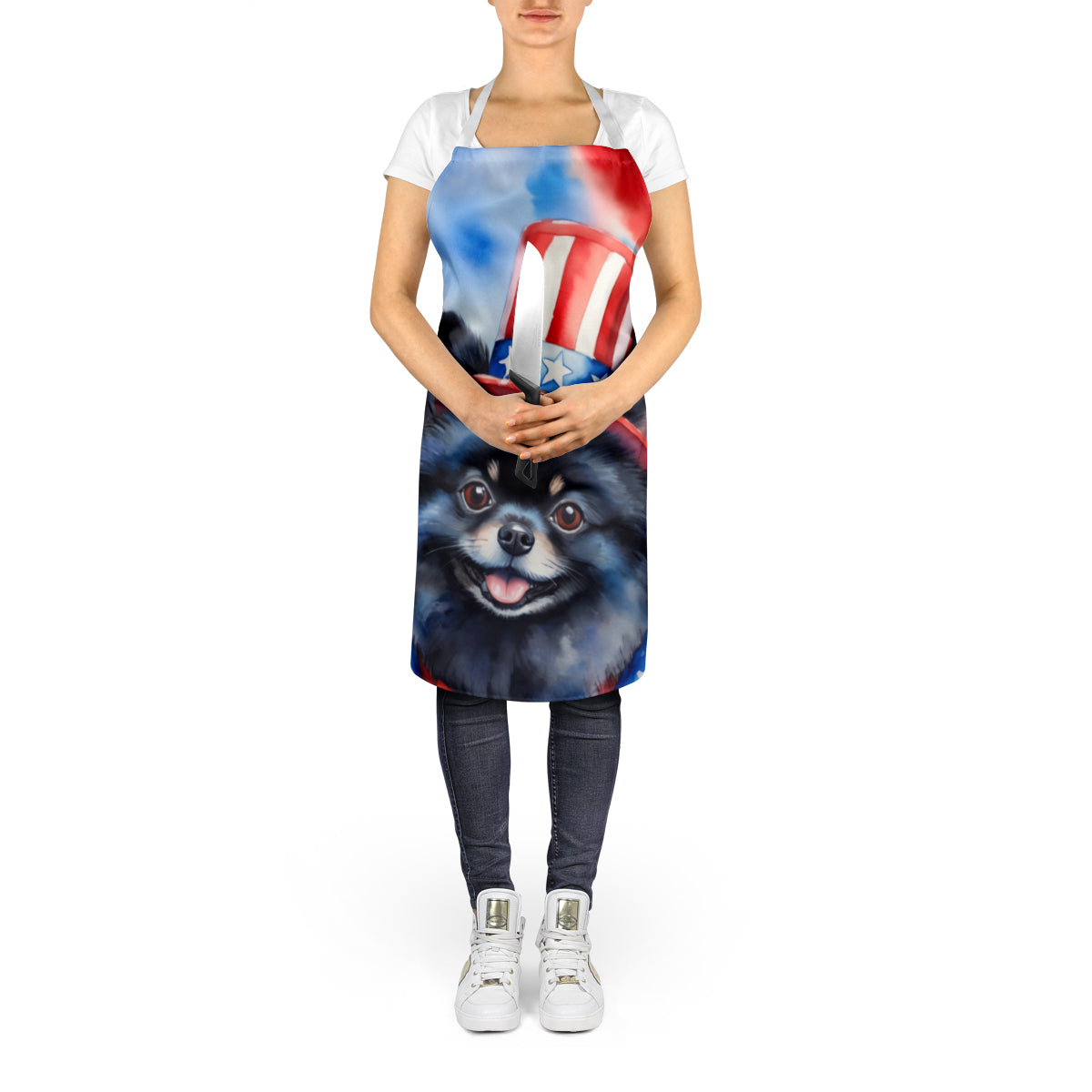 Pomeranian Patriotic American Apron Cooking Kitchen Server Baking Crafts Gardening for Adult Women Men, Unisex, Large, Multicolor