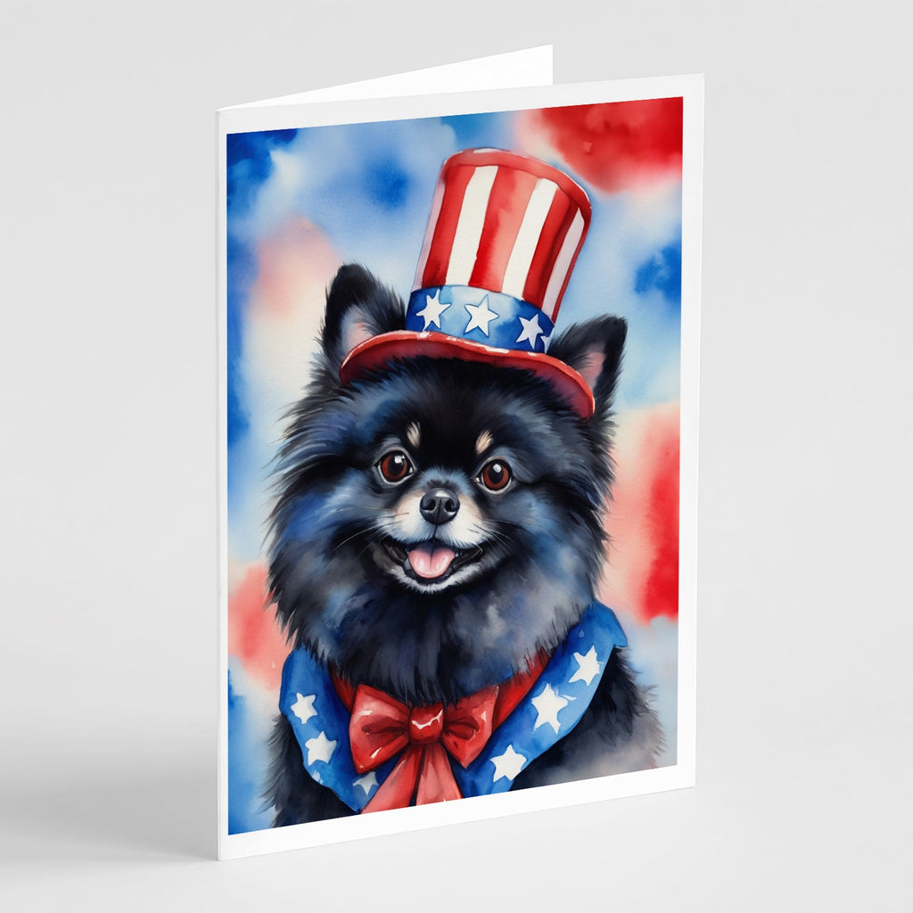 Pomeranian Patriotic American Greeting Cards Pack of 8 Blank Cards with Envelopes Whimsical A7 Size 5x7