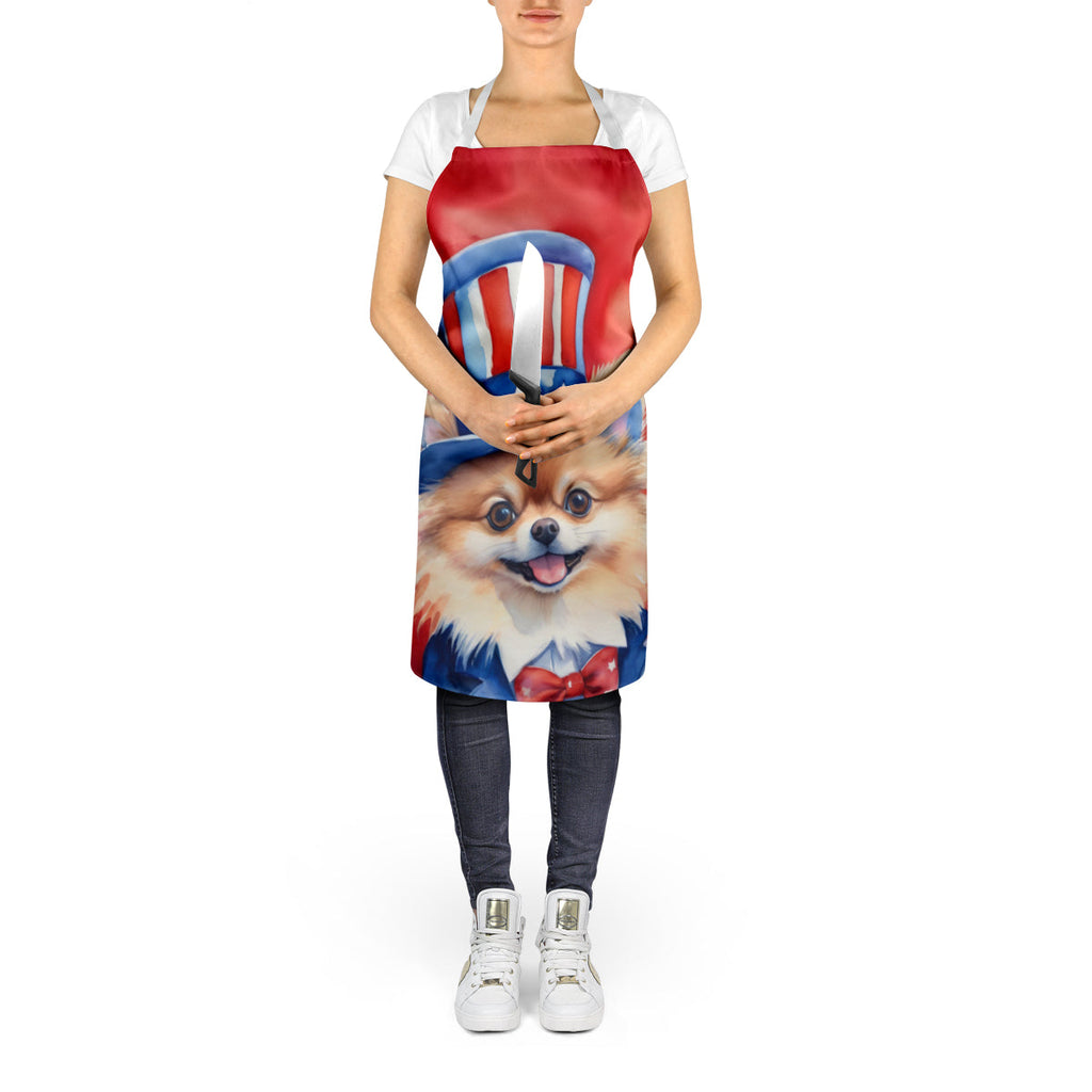 Pomeranian Patriotic American Apron Cooking Kitchen Server Baking Crafts Gardening for Adult Women Men, Unisex, Large, Multicolor