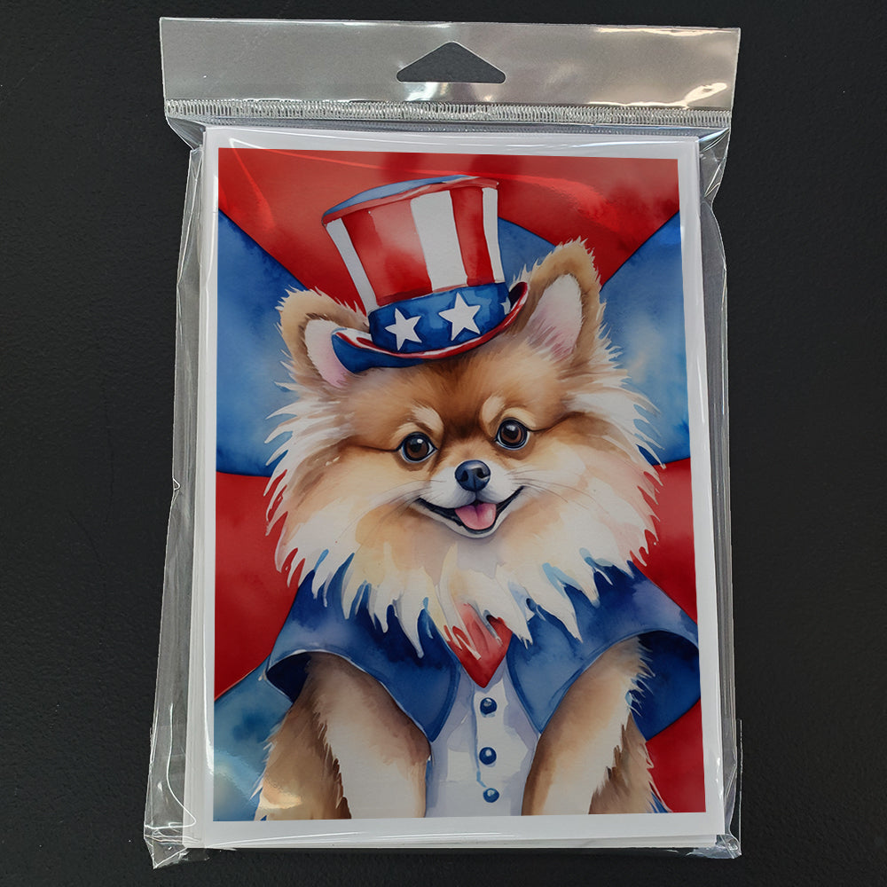 Pomeranian Patriotic American Greeting Cards Pack of 8 Blank Cards with Envelopes Whimsical A7 Size 5x7