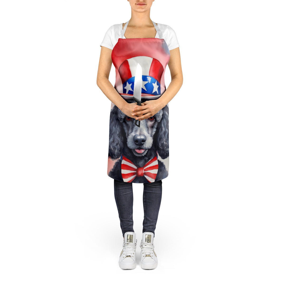 Black Poodle Patriotic American Apron Cooking Kitchen Server Baking Crafts Gardening for Adult Women Men, Unisex, Large, Multicolor
