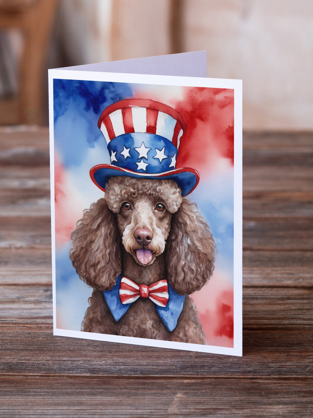 Poodle Patriotic American Greeting Cards Pack of 8 Blank Cards with Envelopes Whimsical A7 Size 5x7