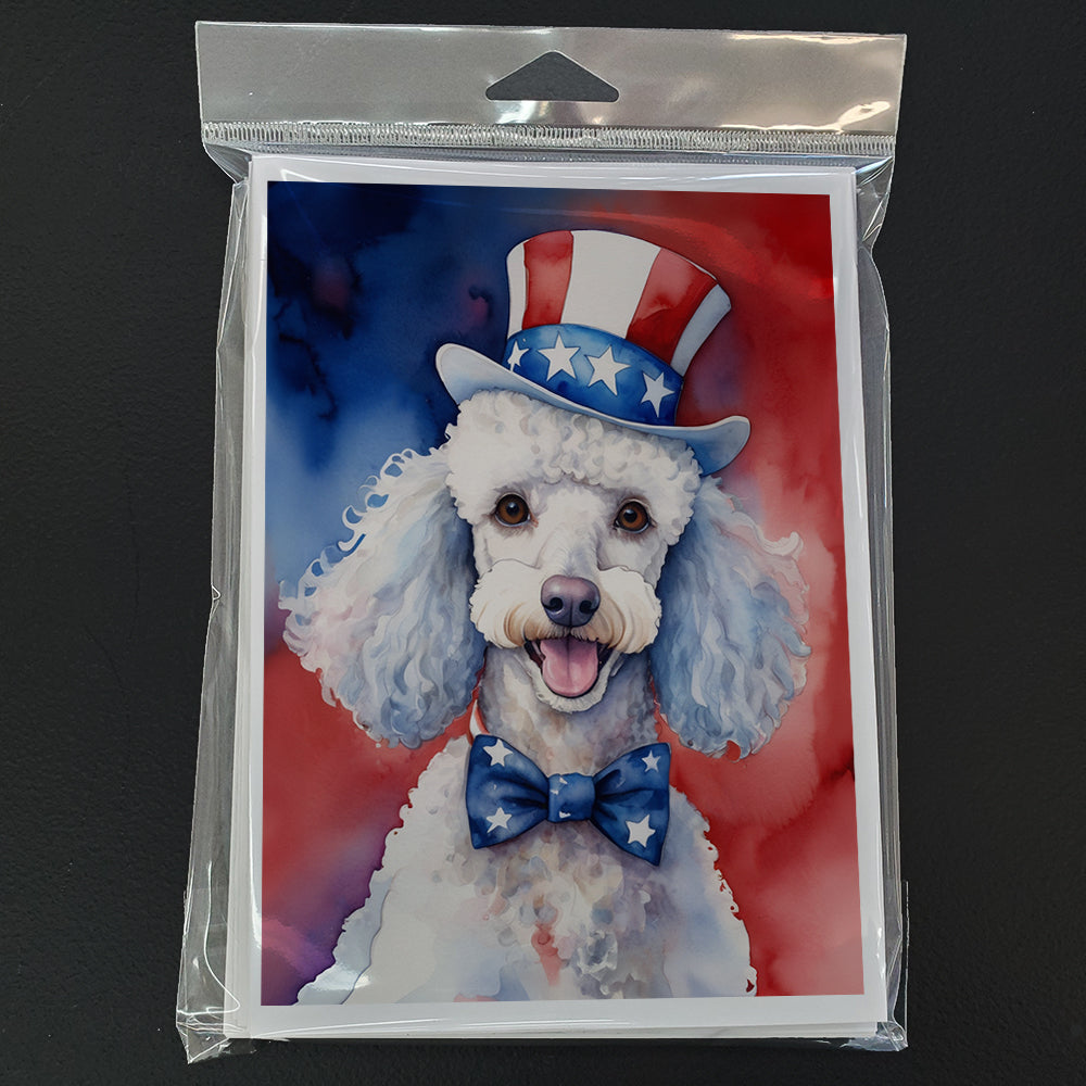 White Poodle Patriotic American Greeting Cards Pack of 8 Blank Cards with Envelopes Whimsical A7 Size 5x7