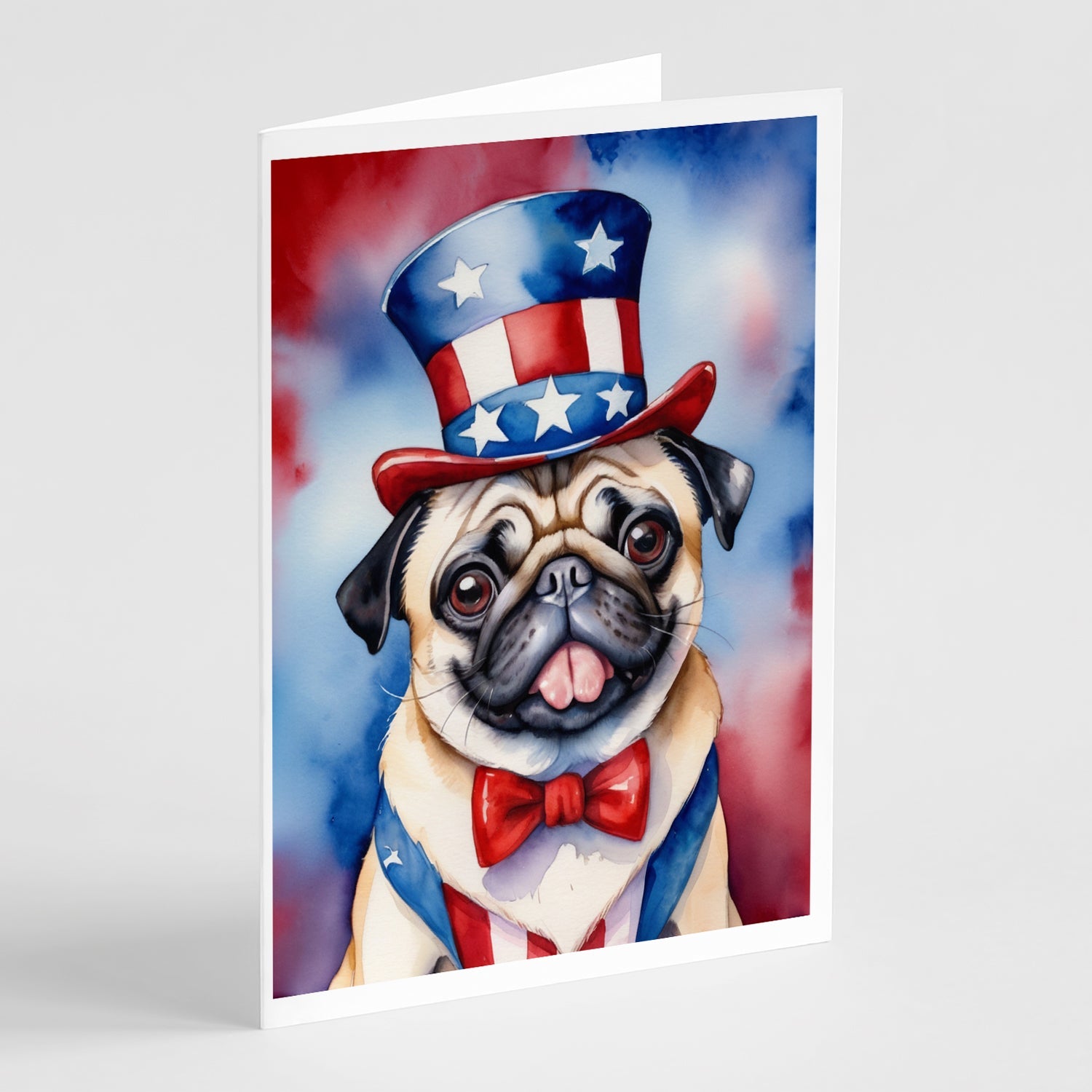 Pug Patriotic American Greeting Cards Pack of 8 Blank Cards with Envelopes Whimsical A7 Size 5x7