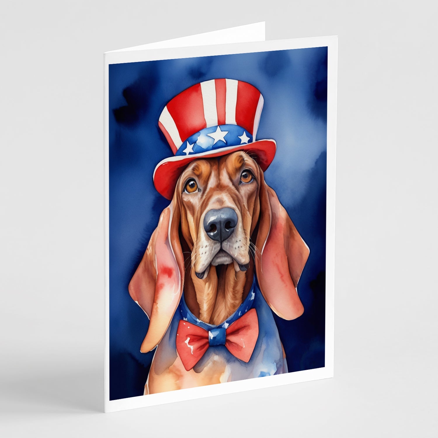 Redbone Coonhound Patriotic American Greeting Cards Pack of 8 Blank Cards with Envelopes Whimsical A7 Size 5x7