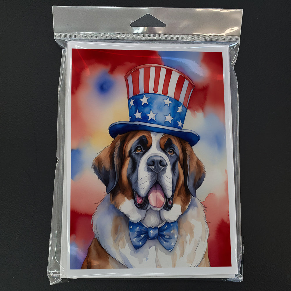 Saint Bernard Patriotic American Greeting Cards Pack of 8 Blank Cards with Envelopes Whimsical A7 Size 5x7