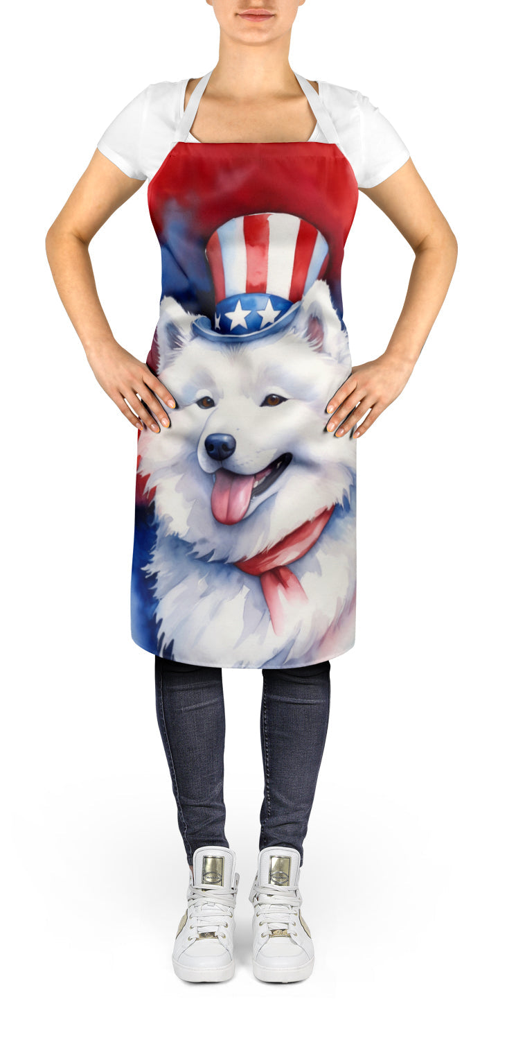 Samoyed Patriotic American Apron Cooking Kitchen Server Baking Crafts Gardening for Adult Women Men, Unisex, Large, Multicolor