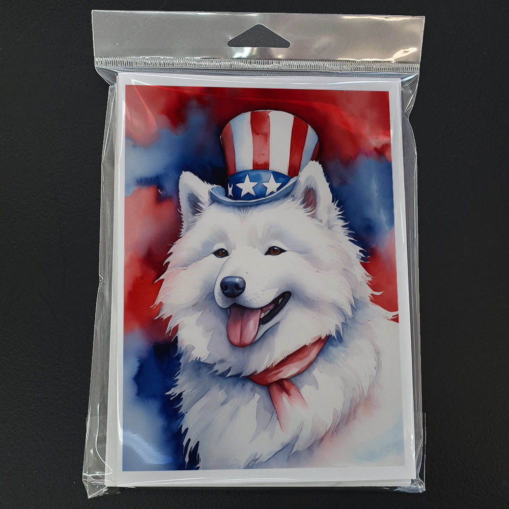 Samoyed Patriotic American Greeting Cards Pack of 8 Blank Cards with Envelopes Whimsical A7 Size 5x7