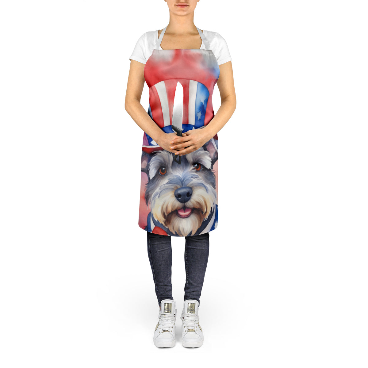 Schnauzer Patriotic American Apron Cooking Kitchen Server Baking Crafts Gardening for Adult Women Men, Unisex, Large, Multicolor