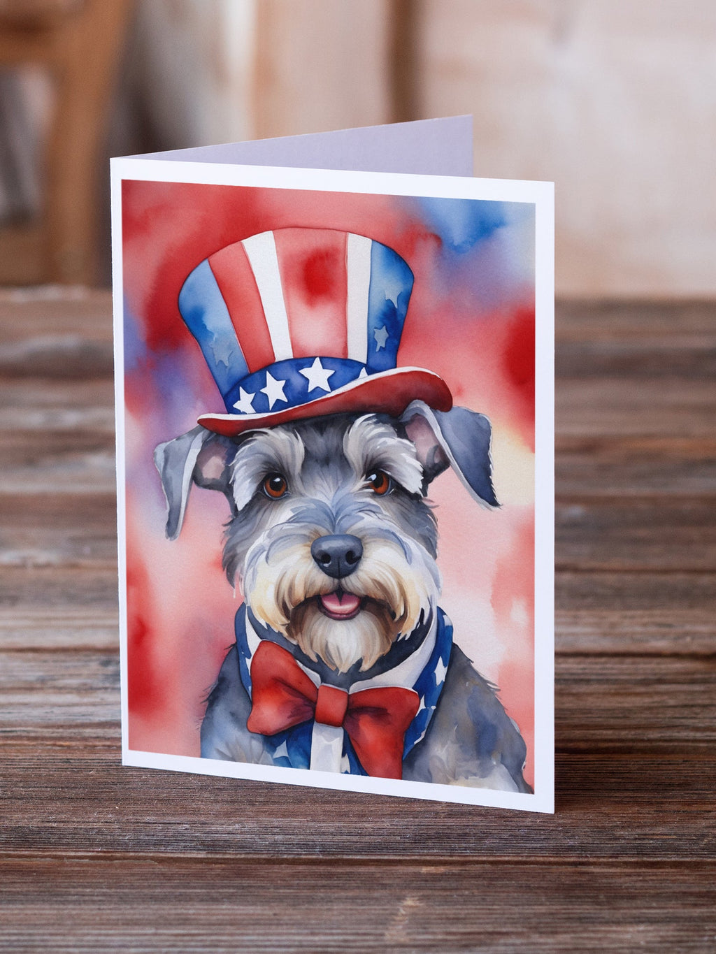 Schnauzer Patriotic American Greeting Cards Pack of 8 Blank Cards with Envelopes Whimsical A7 Size 5x7