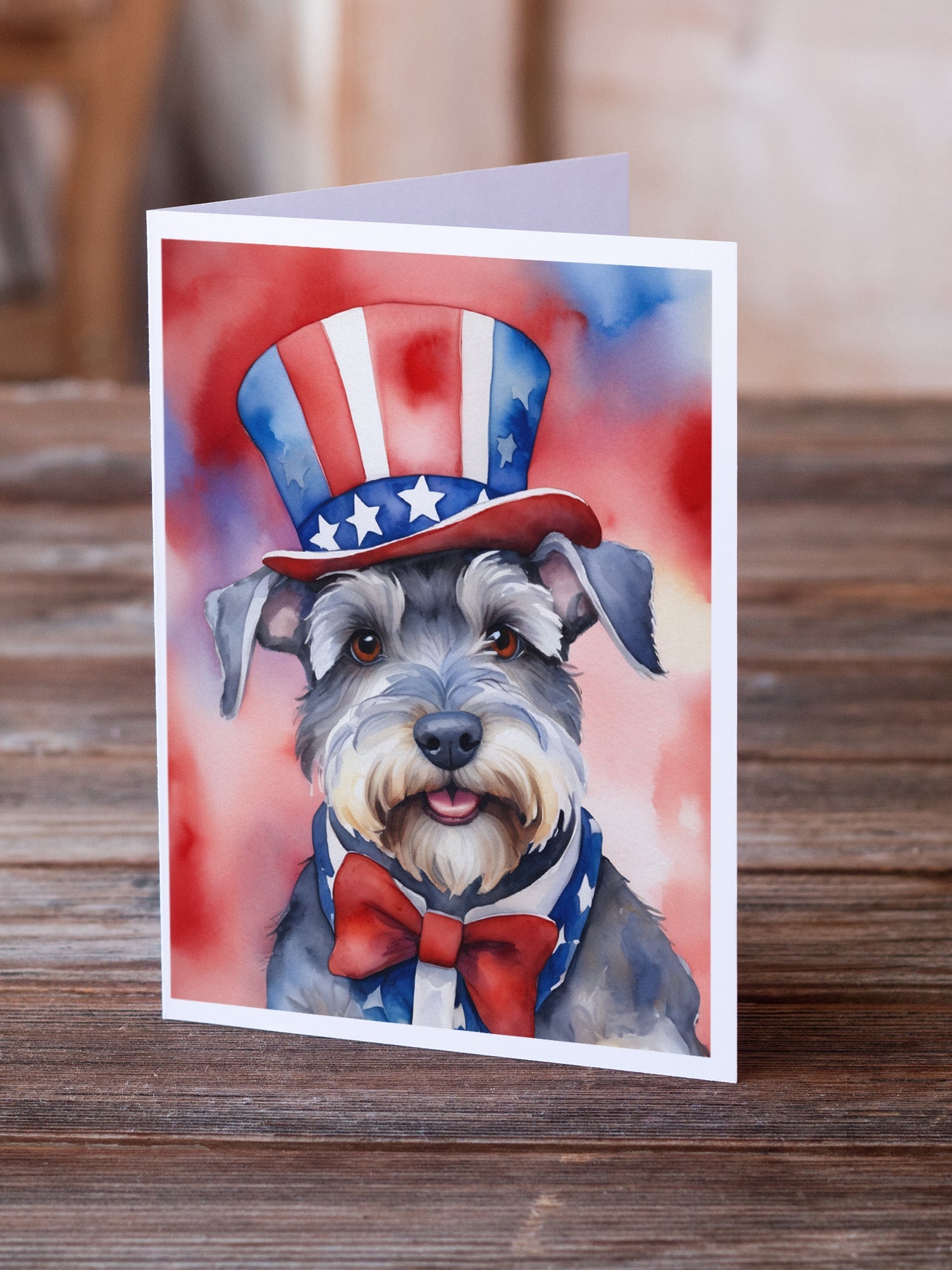 Schnauzer Patriotic American Greeting Cards Pack of 8 Blank Cards with Envelopes Whimsical A7 Size 5x7