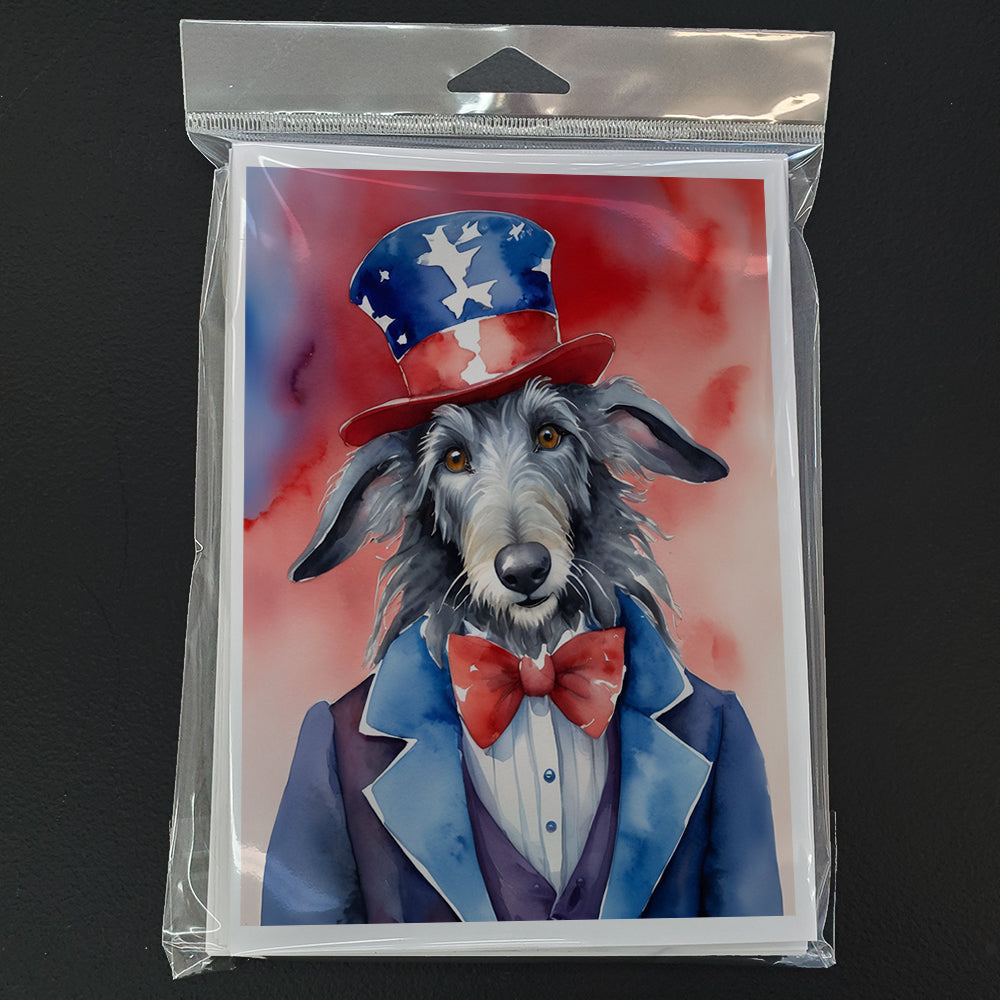 Scottish Deerhound Patriotic American Greeting Cards Pack of 8 Blank Cards with Envelopes Whimsical A7 Size 5x7