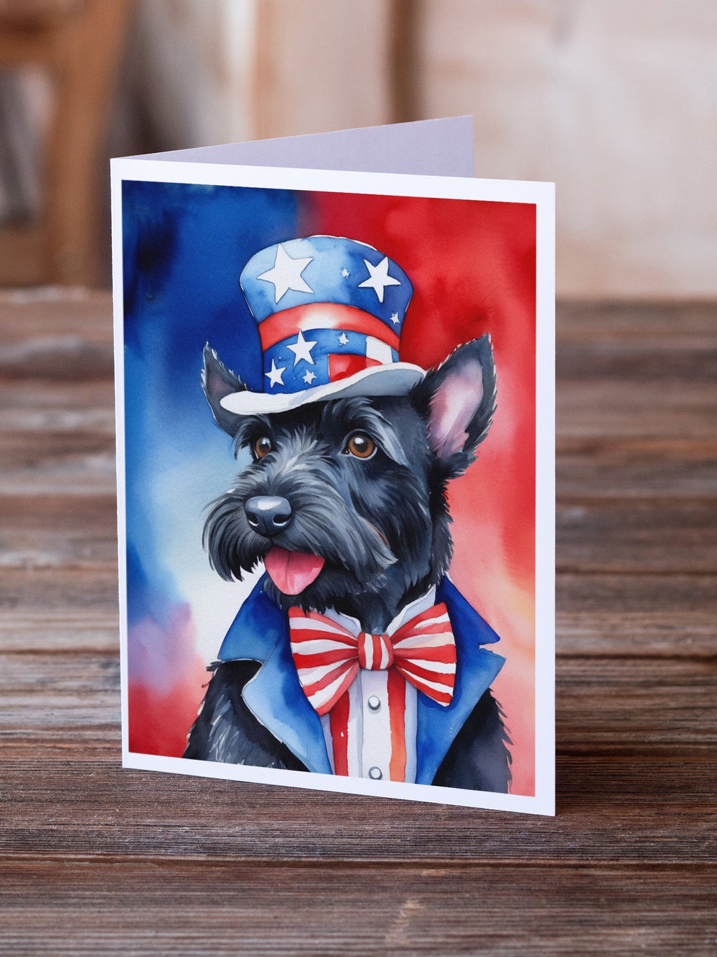 Scottish Terrier Patriotic American Greeting Cards Pack of 8 Blank Cards with Envelopes Whimsical A7 Size 5x7