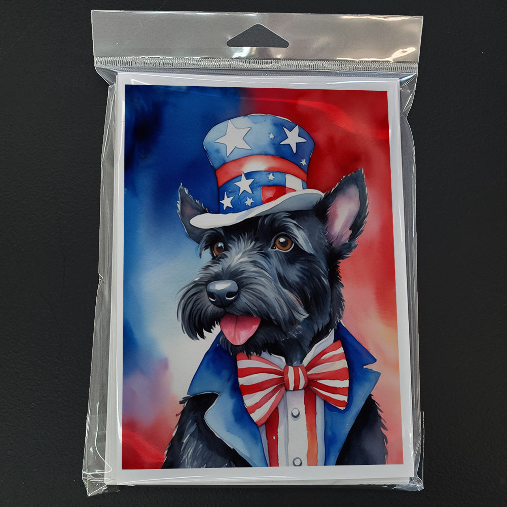 Scottish Terrier Patriotic American Greeting Cards Pack of 8 Blank Cards with Envelopes Whimsical A7 Size 5x7