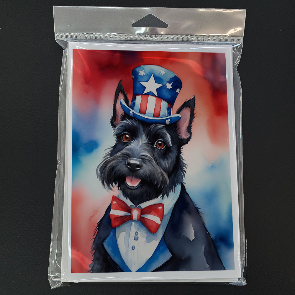 Scottish Terrier Patriotic American Greeting Cards Pack of 8 Blank Cards with Envelopes Whimsical A7 Size 5x7