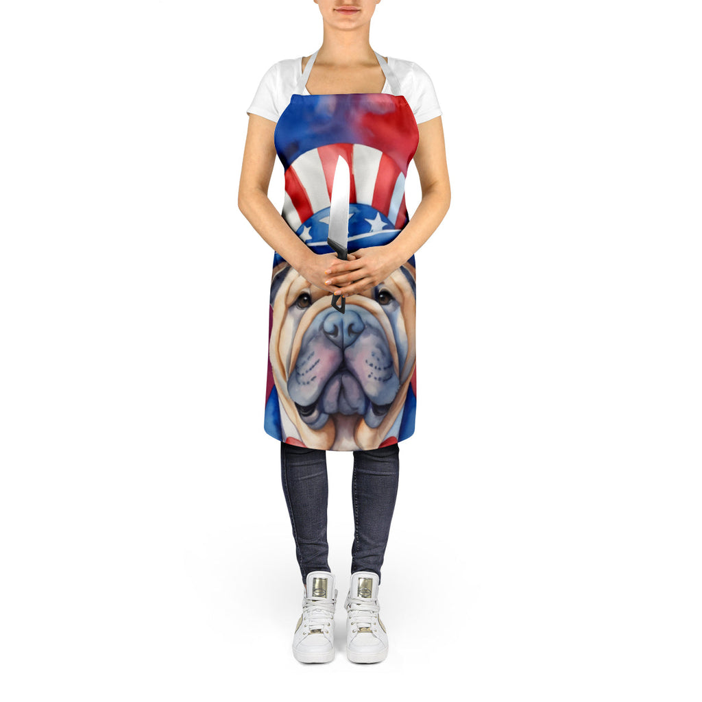 Shar Pei Patriotic American Apron Cooking Kitchen Server Baking Crafts Gardening for Adult Women Men, Unisex, Large, Multicolor