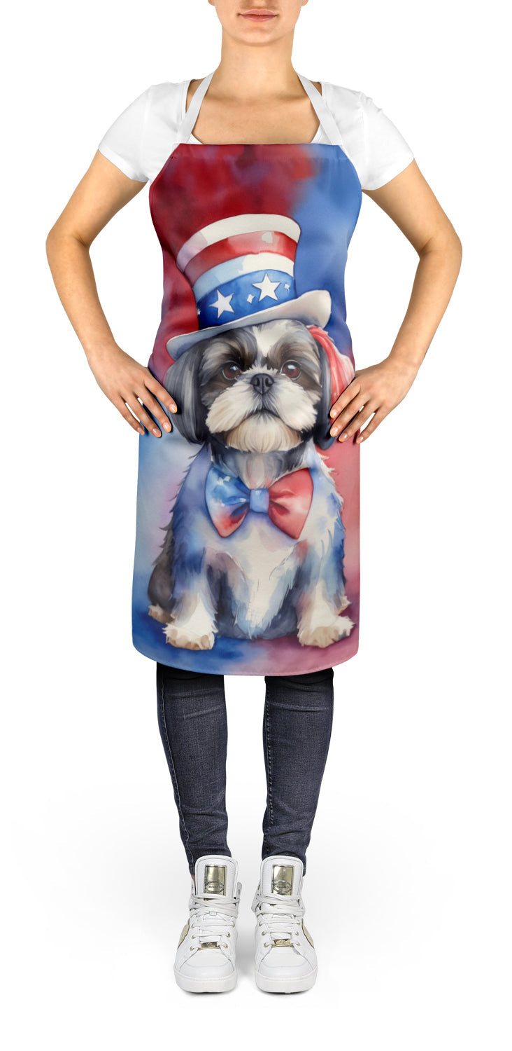 Shih Tzu Patriotic American Apron Cooking Kitchen Server Baking Crafts Gardening for Adult Women Men, Unisex, Large, Multicolor