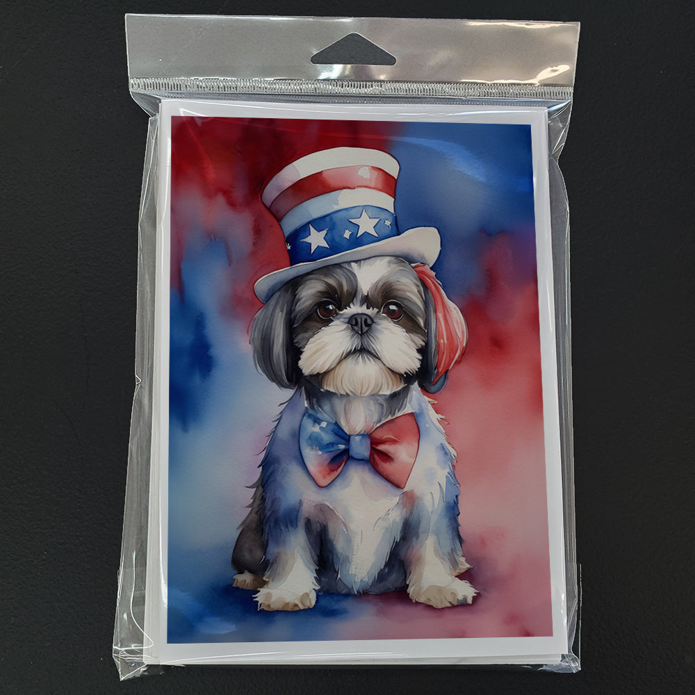 Shih Tzu Patriotic American Greeting Cards Pack of 8 Blank Cards with Envelopes Whimsical A7 Size 5x7