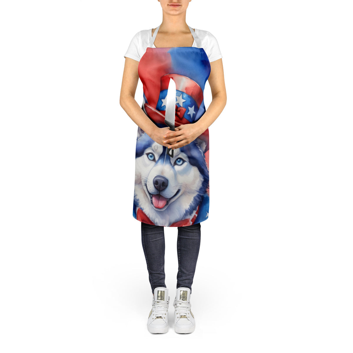 Siberian Husky Patriotic American Apron Cooking Kitchen Server Baking Crafts Gardening for Adult Women Men, Unisex, Large, Multicolor