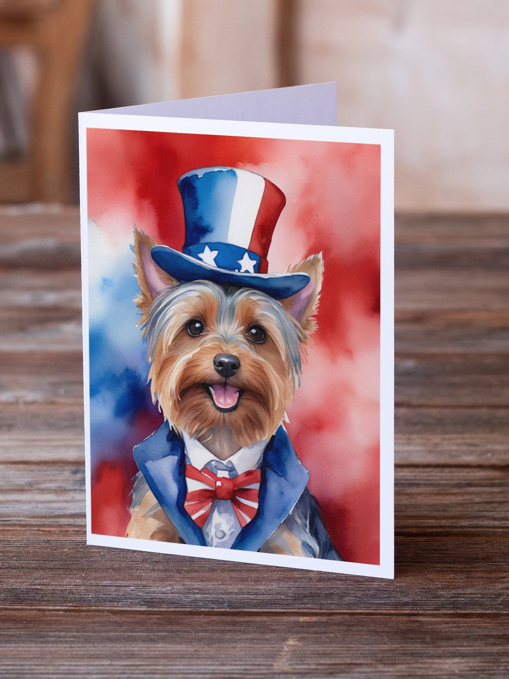 Silky Terrier Patriotic American Greeting Cards Pack of 8 Blank Cards with Envelopes Whimsical A7 Size 5x7