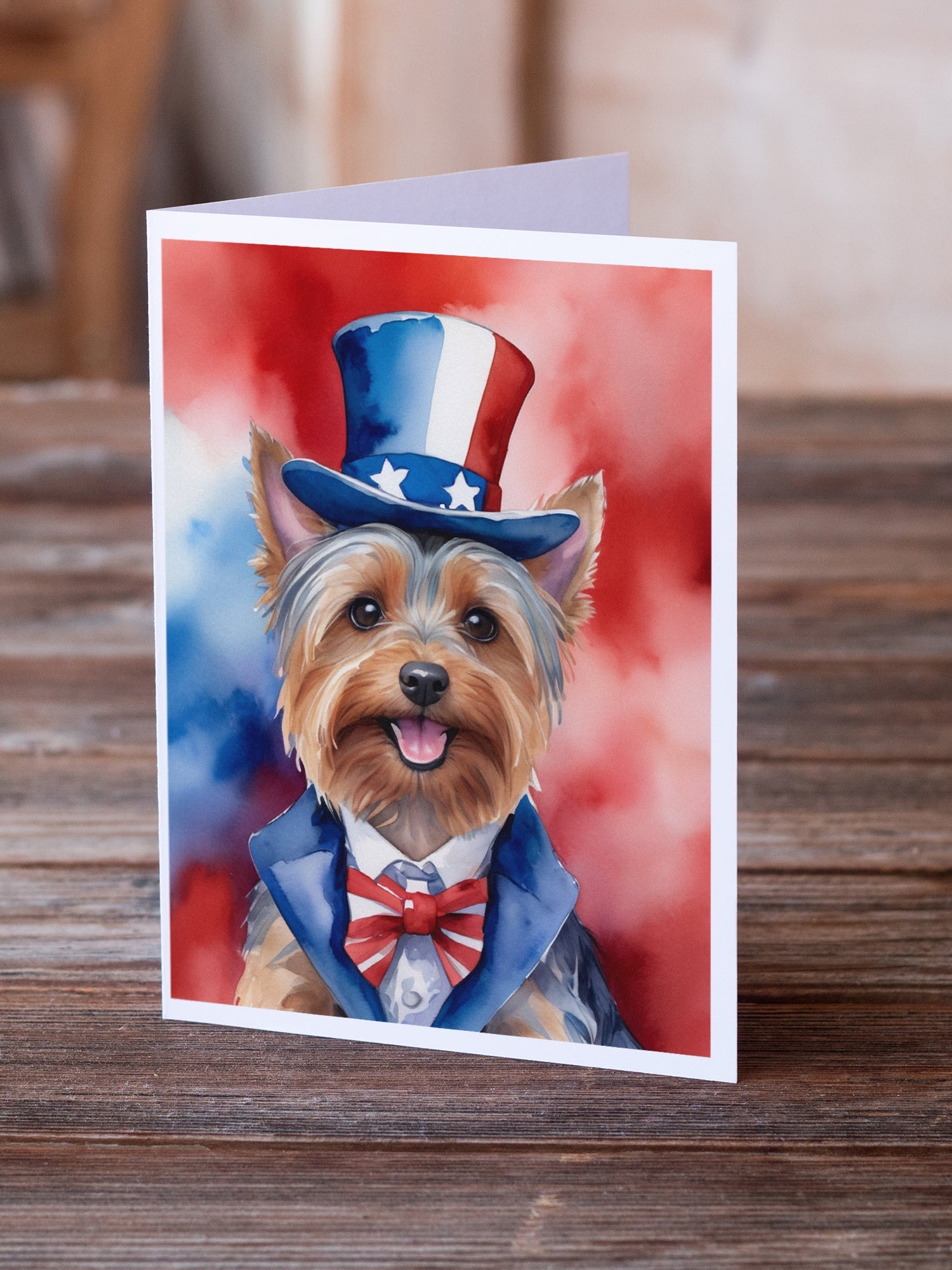 Silky Terrier Patriotic American Greeting Cards Pack of 8 Blank Cards with Envelopes Whimsical A7 Size 5x7