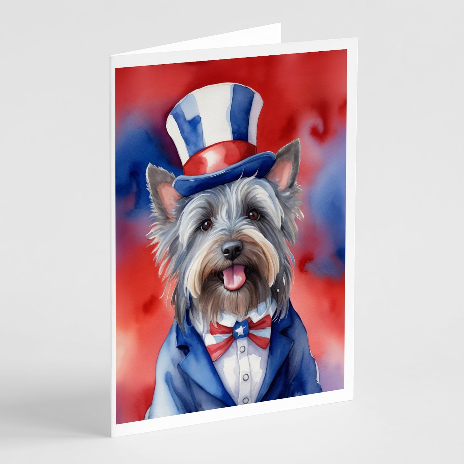 Skye Terrier Patriotic American Greeting Cards Pack of 8 Blank Cards with Envelopes Whimsical A7 Size 5x7