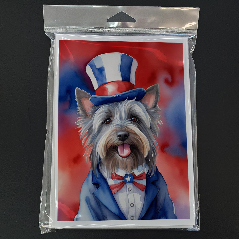 Skye Terrier Patriotic American Greeting Cards Pack of 8 Blank Cards with Envelopes Whimsical A7 Size 5x7