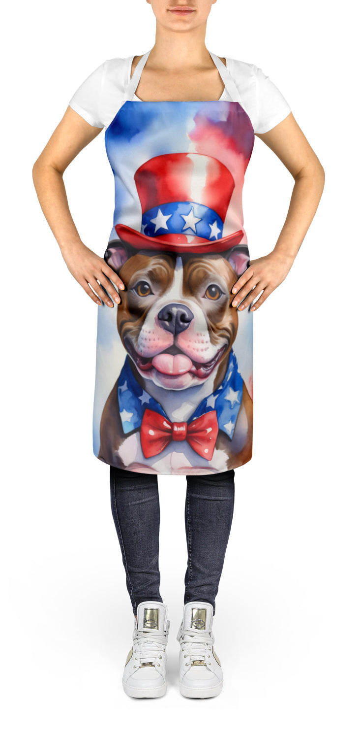 Staffordshire Bull Terrier Patriotic American Apron Cooking Kitchen Server Baking Crafts Gardening for Adult Women Men, Unisex, Large, Multicolor