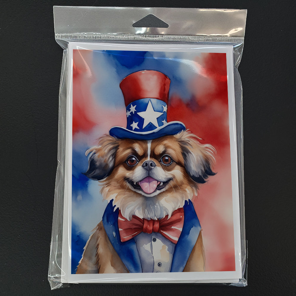 Tibetan Spaniel Patriotic American Greeting Cards Pack of 8 Blank Cards with Envelopes Whimsical A7 Size 5x7