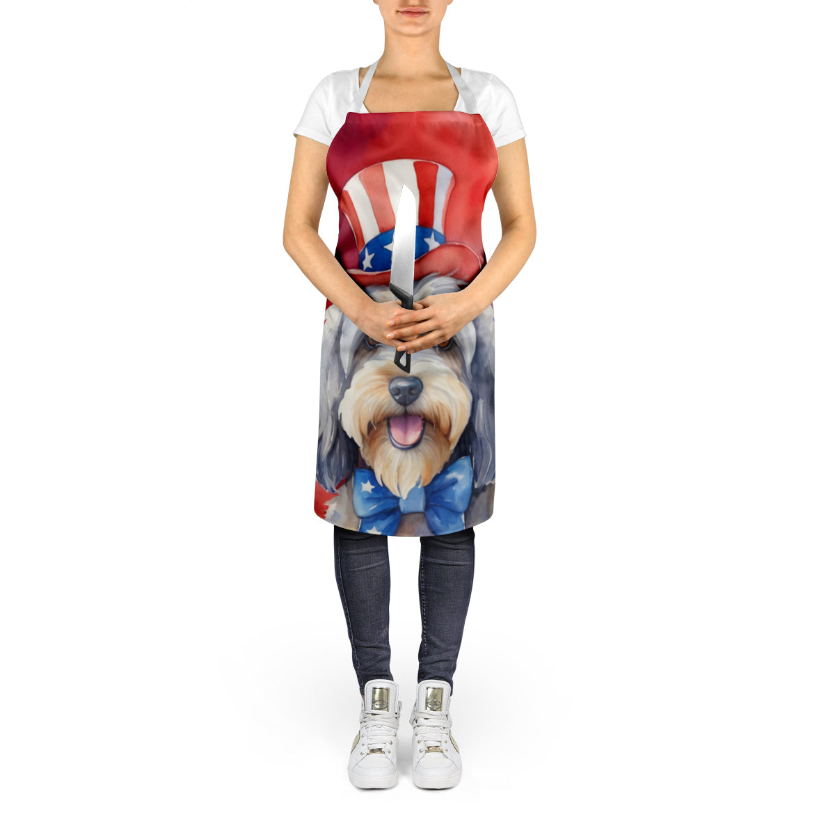 Tibetan Terrier Patriotic American Apron Cooking Kitchen Server Baking Crafts Gardening for Adult Women Men, Unisex, Large, Multicolor