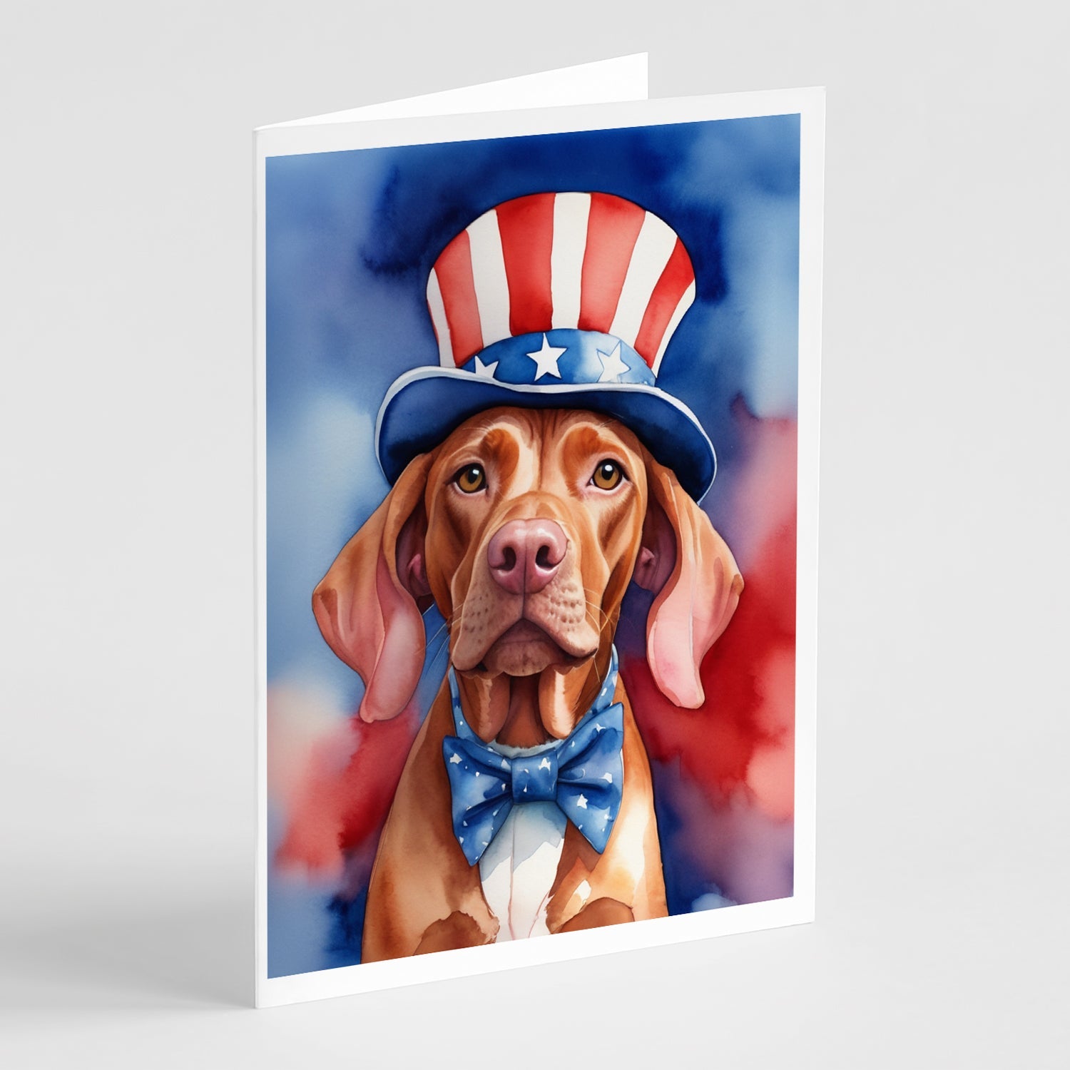 Vizsla Patriotic American Greeting Cards Pack of 8 Blank Cards with Envelopes Whimsical A7 Size 5x7