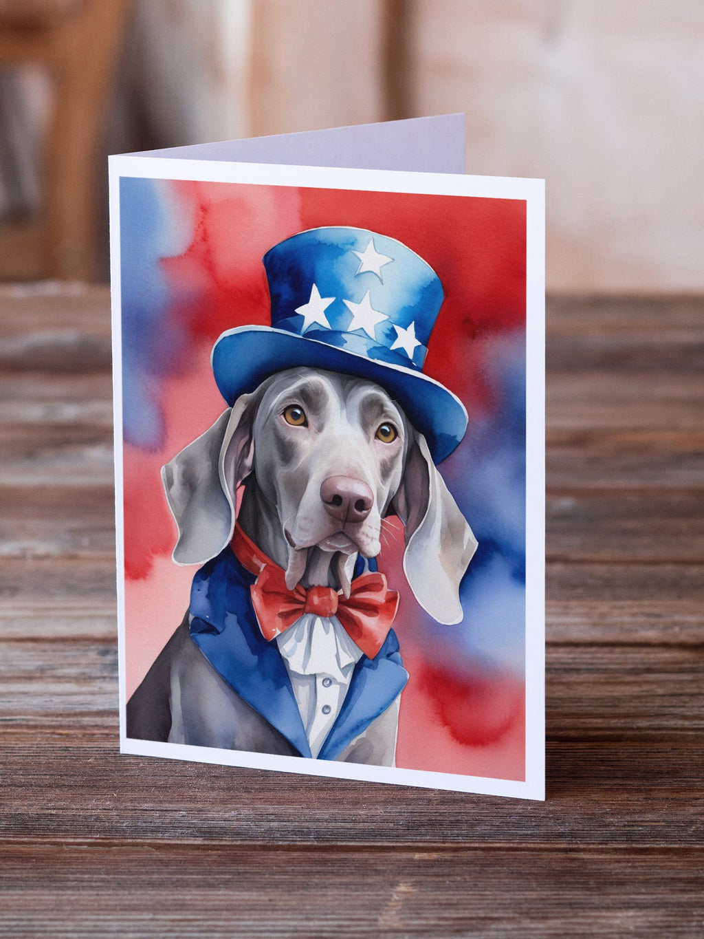 Weimaraner Patriotic American Greeting Cards Pack of 8 Blank Cards with Envelopes Whimsical A7 Size 5x7