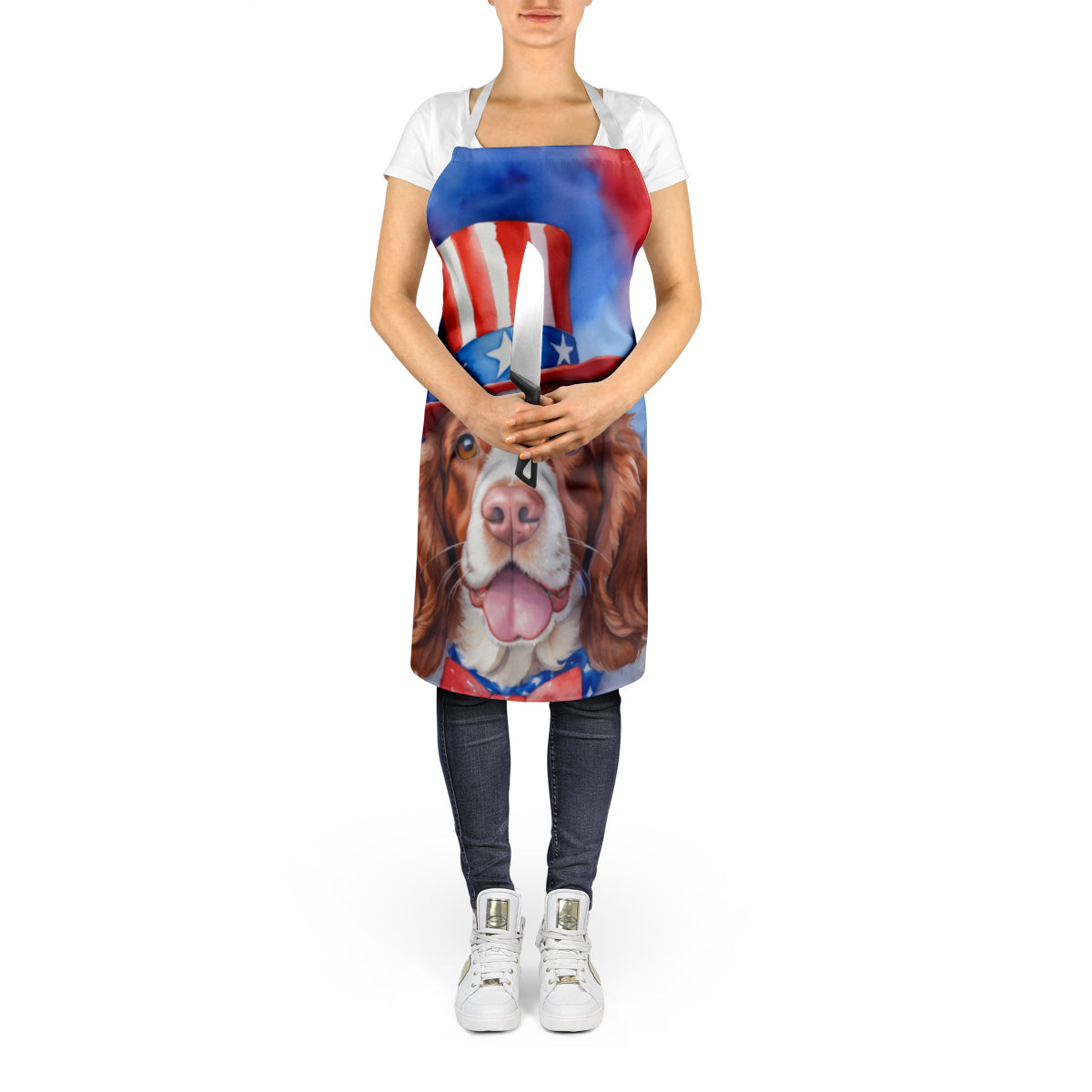 Welsh Springer Spaniel Patriotic American Apron Cooking Kitchen Server Baking Crafts Gardening for Adult Women Men, Unisex, Large, Multicolor