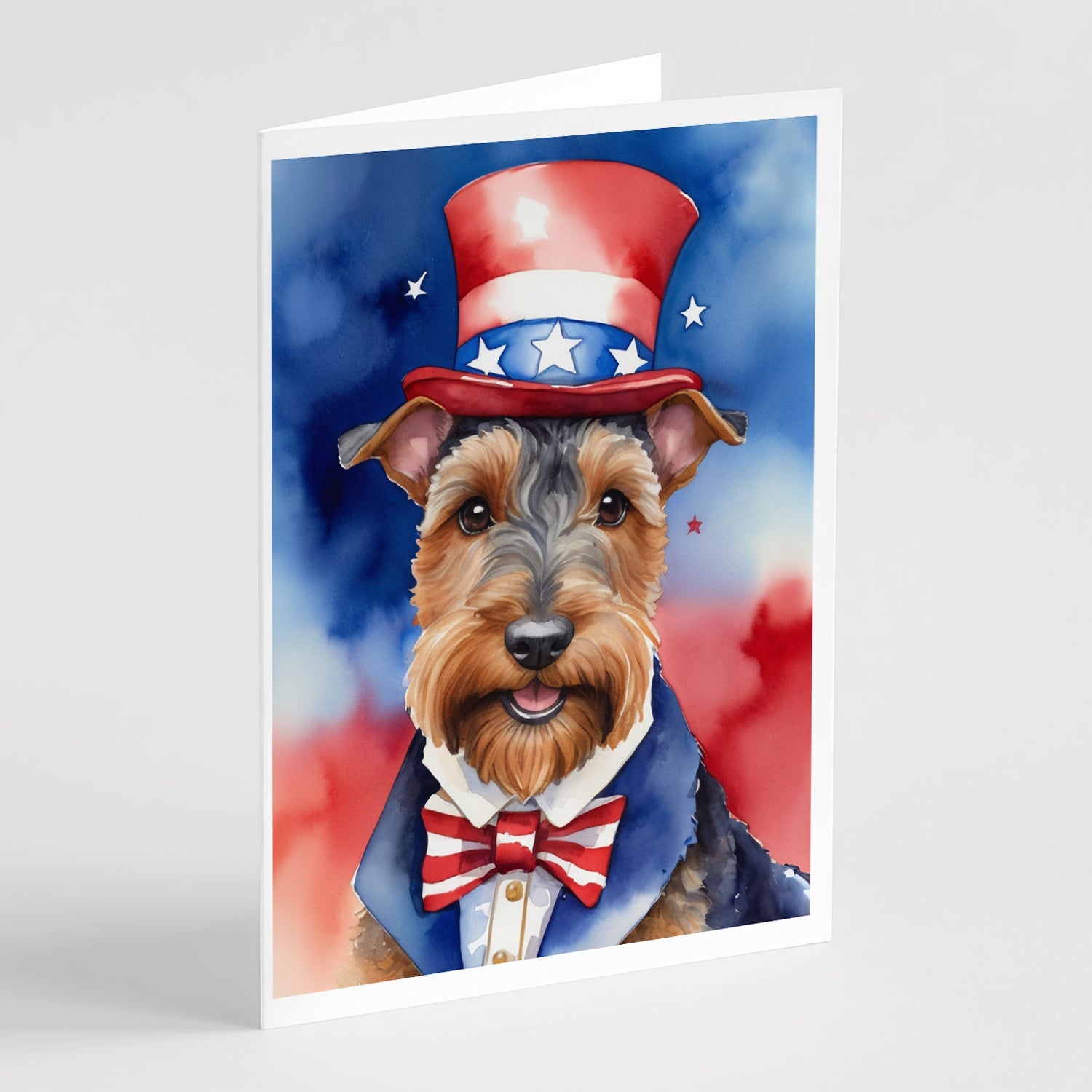 Welsh Terrier Patriotic American Greeting Cards Pack of 8 Blank Cards with Envelopes Whimsical A7 Size 5x7