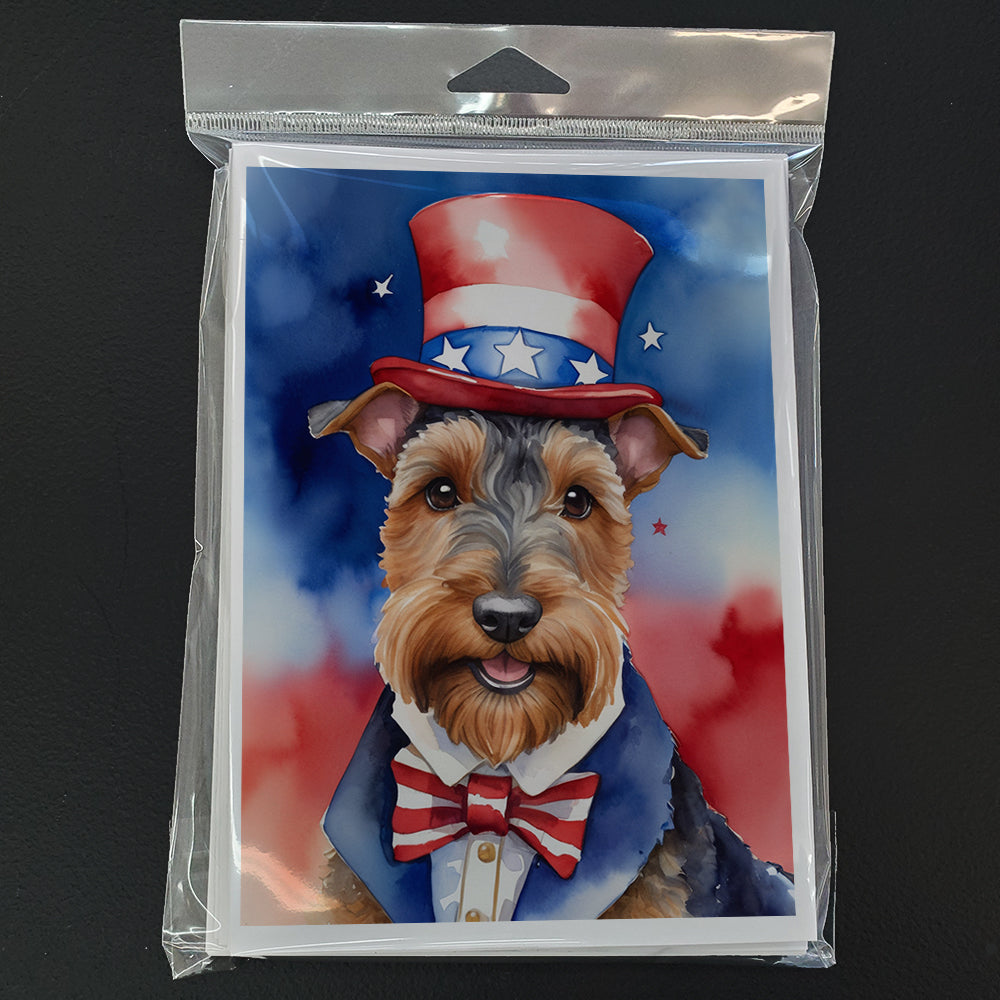 Welsh Terrier Patriotic American Greeting Cards Pack of 8 Blank Cards with Envelopes Whimsical A7 Size 5x7