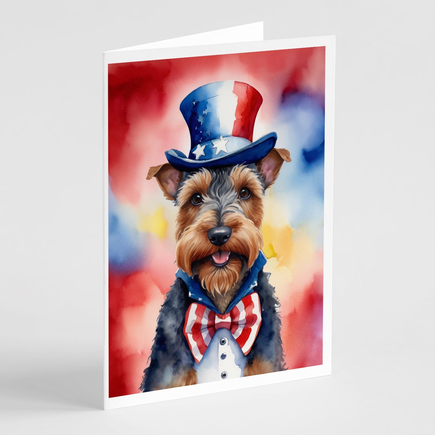 Welsh Terrier Patriotic American Greeting Cards Pack of 8 Blank Cards with Envelopes Whimsical A7 Size 5x7