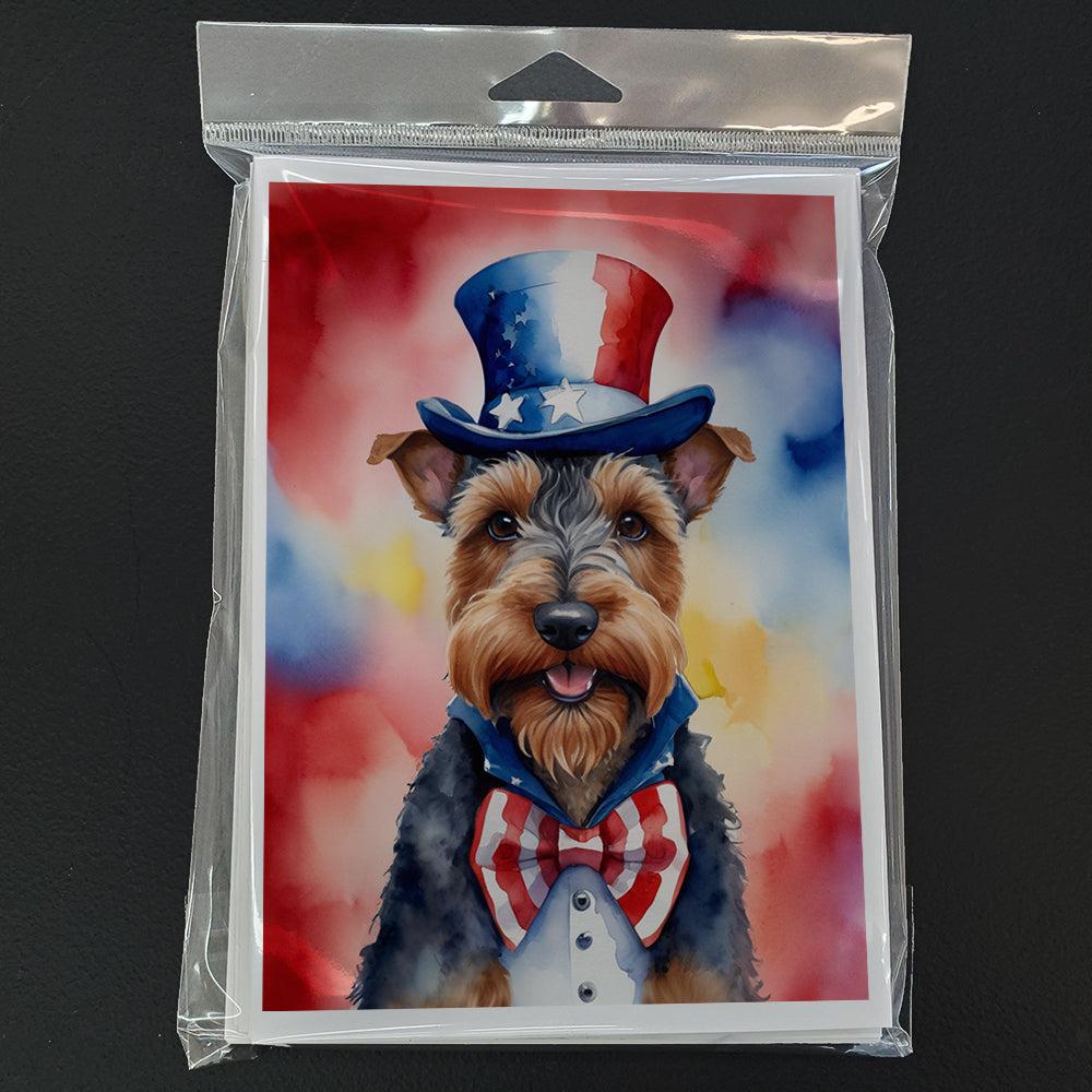 Welsh Terrier Patriotic American Greeting Cards Pack of 8 Blank Cards with Envelopes Whimsical A7 Size 5x7