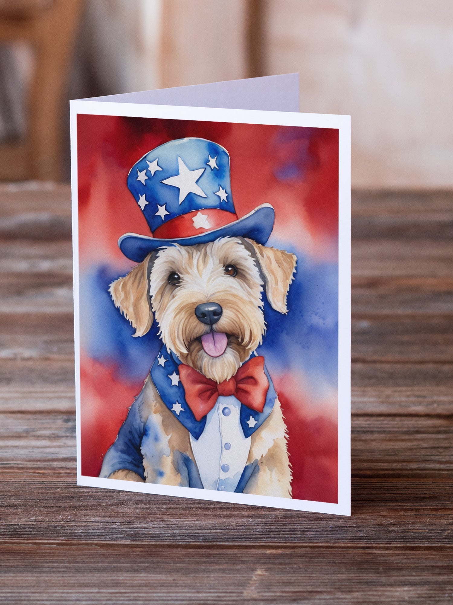 Wheaten Terrier Patriotic American Greeting Cards Pack of 8 Blank Cards with Envelopes Whimsical A7 Size 5x7
