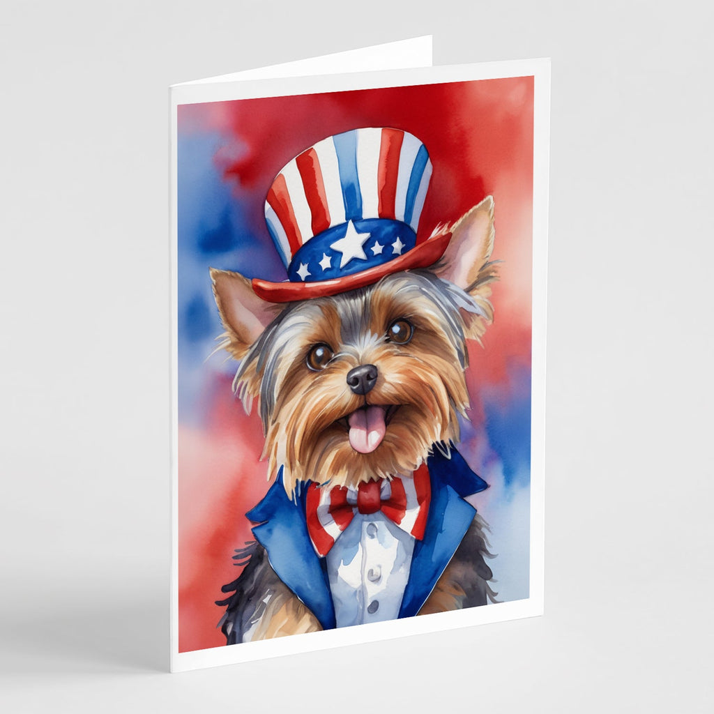 Yorkshire Terrier Patriotic American Greeting Cards Pack of 8 Blank Cards with Envelopes Whimsical A7 Size 5x7