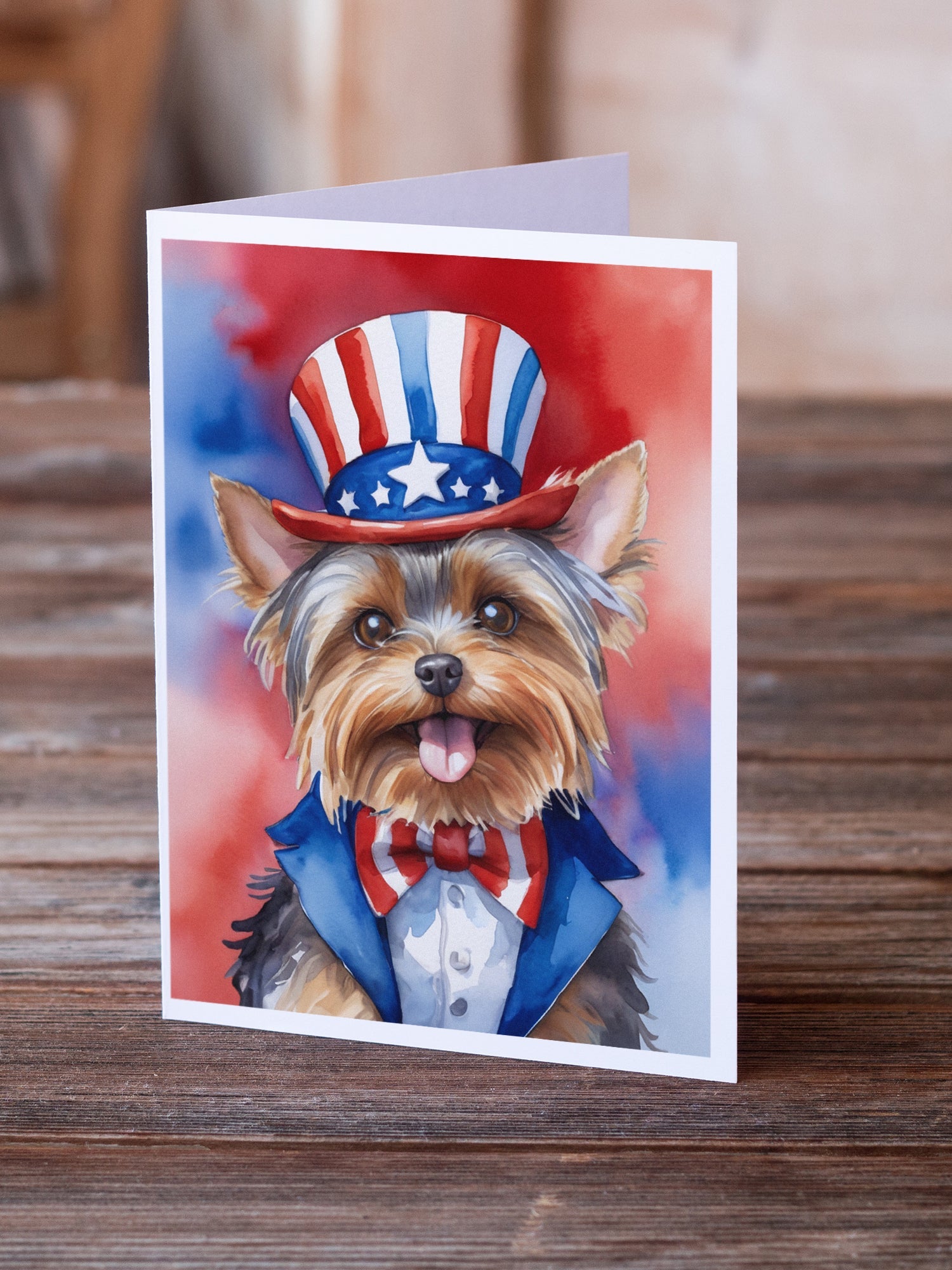 Yorkshire Terrier Patriotic American Greeting Cards Pack of 8 Blank Cards with Envelopes Whimsical A7 Size 5x7