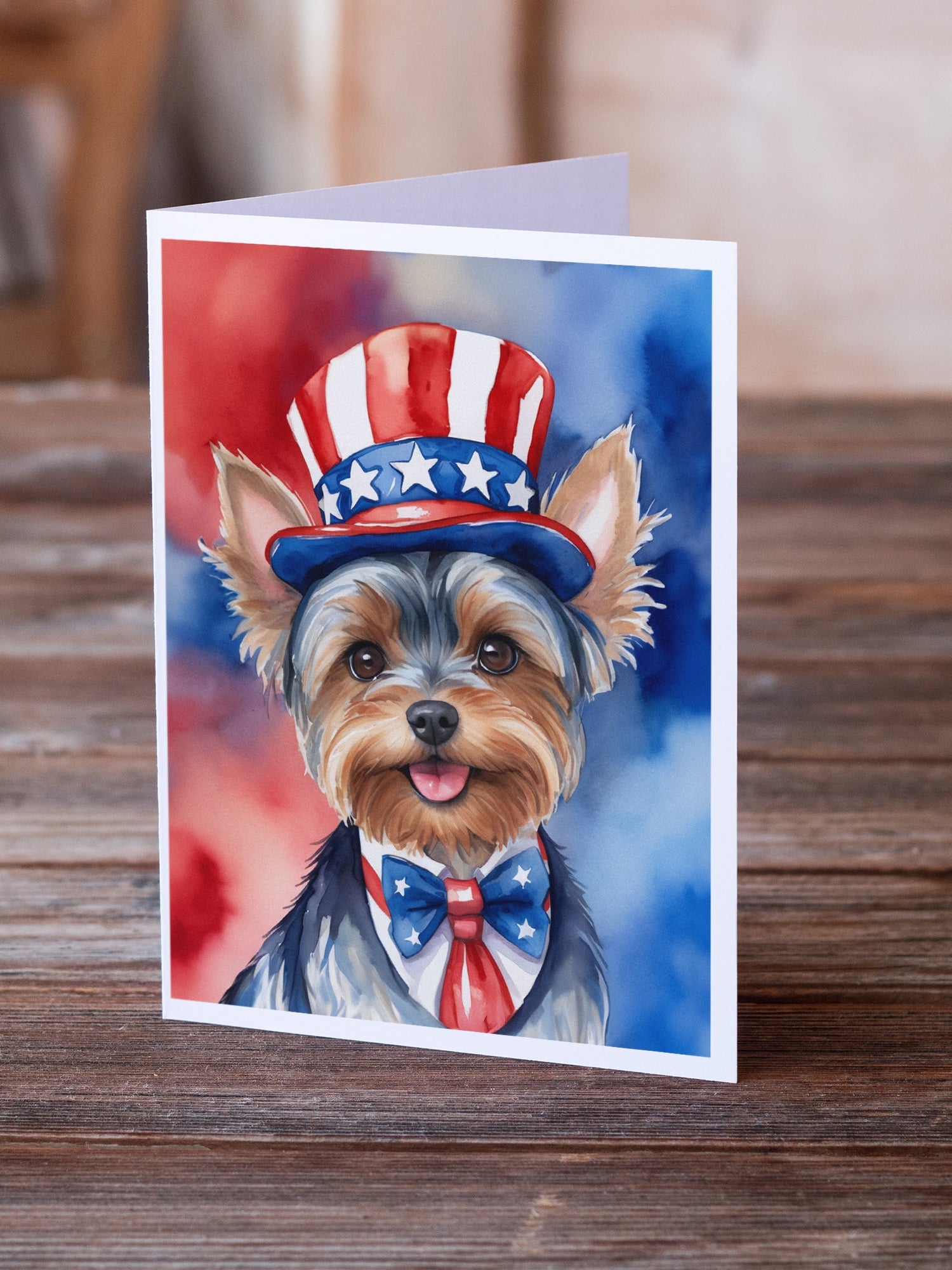 Yorkshire Terrier Patriotic American Greeting Cards Pack of 8 Blank Cards with Envelopes Whimsical A7 Size 5x7