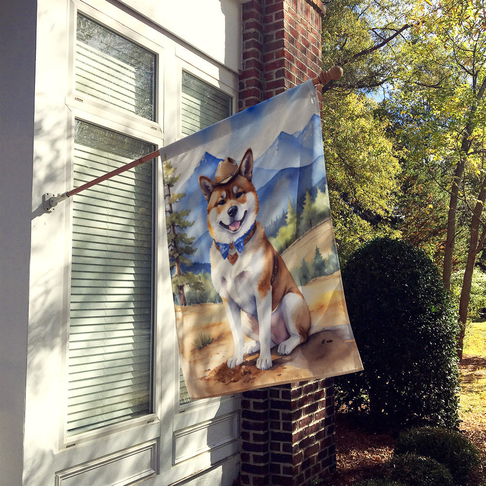 Akita Cowboy Welcome House Flag 28x40 Porch Sleeve Pole Decorative Outside Yard Banner Artwork Wall Hanging, Polyester