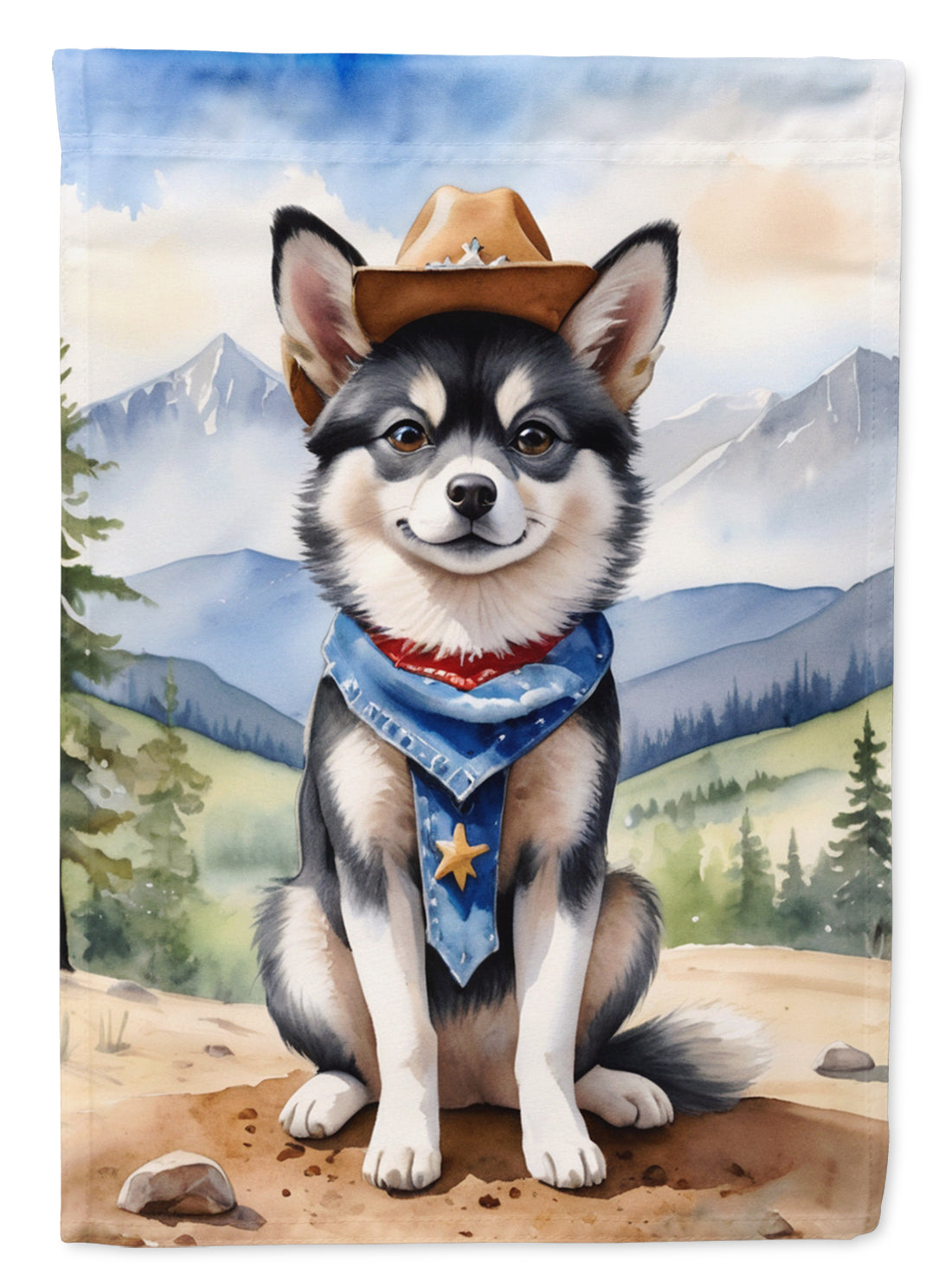 Alaskan Klee Kai Cowboy Welcome House Flag 28x40 Porch Sleeve Pole Decorative Outside Yard Banner Artwork Wall Hanging, Polyester