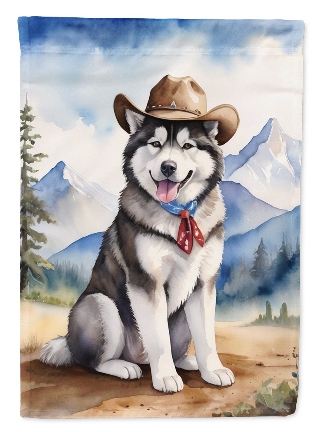 Alaskan Malamute Cowboy Welcome House Flag 28x40 Porch Sleeve Pole Decorative Outside Yard Banner Artwork Wall Hanging, Polyester