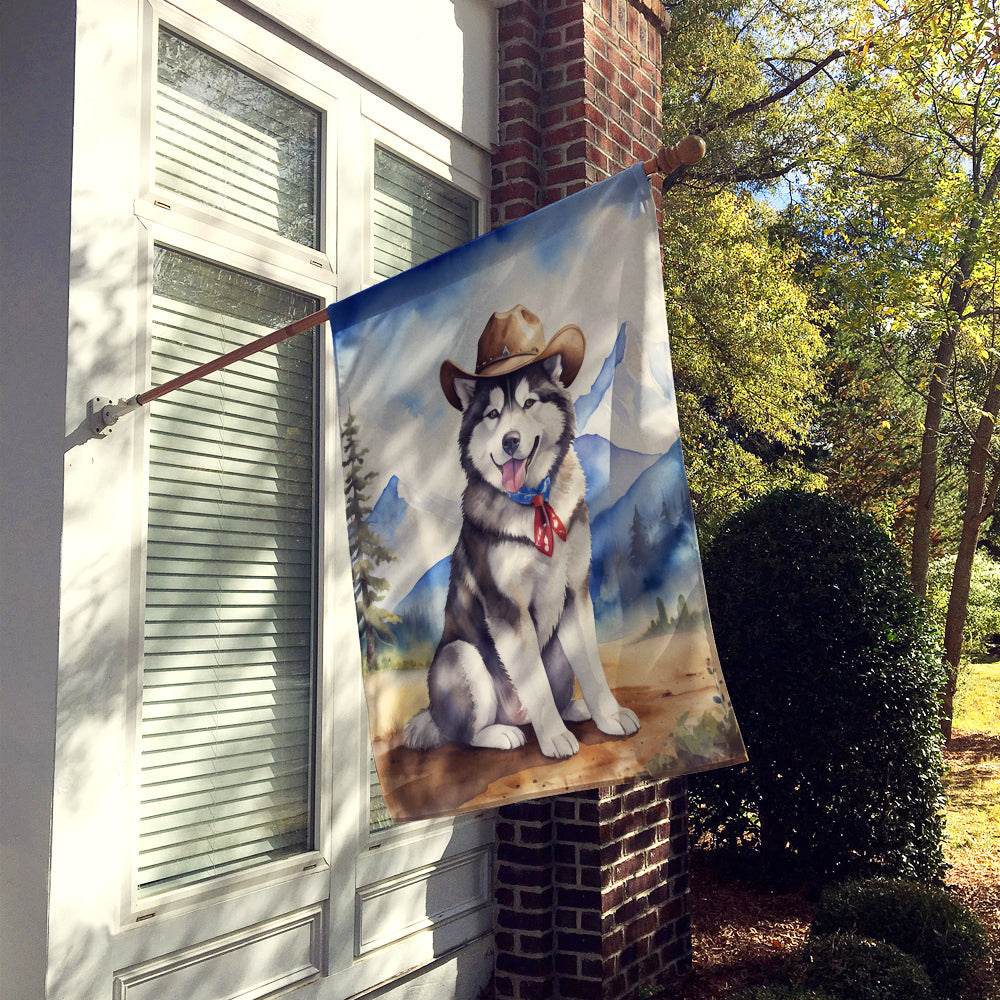 Alaskan Malamute Cowboy Welcome House Flag 28x40 Porch Sleeve Pole Decorative Outside Yard Banner Artwork Wall Hanging, Polyester