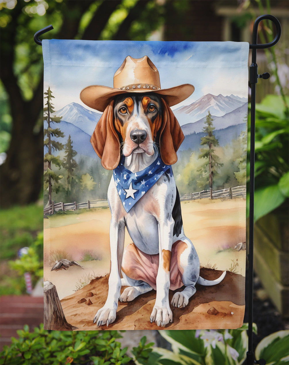 American English Coonhound Cowboy Welcome Garden Flag Mailbox Decorative Yard Banner Outside Patio Artwork for Flower Beds, Garden Size, Multicolor