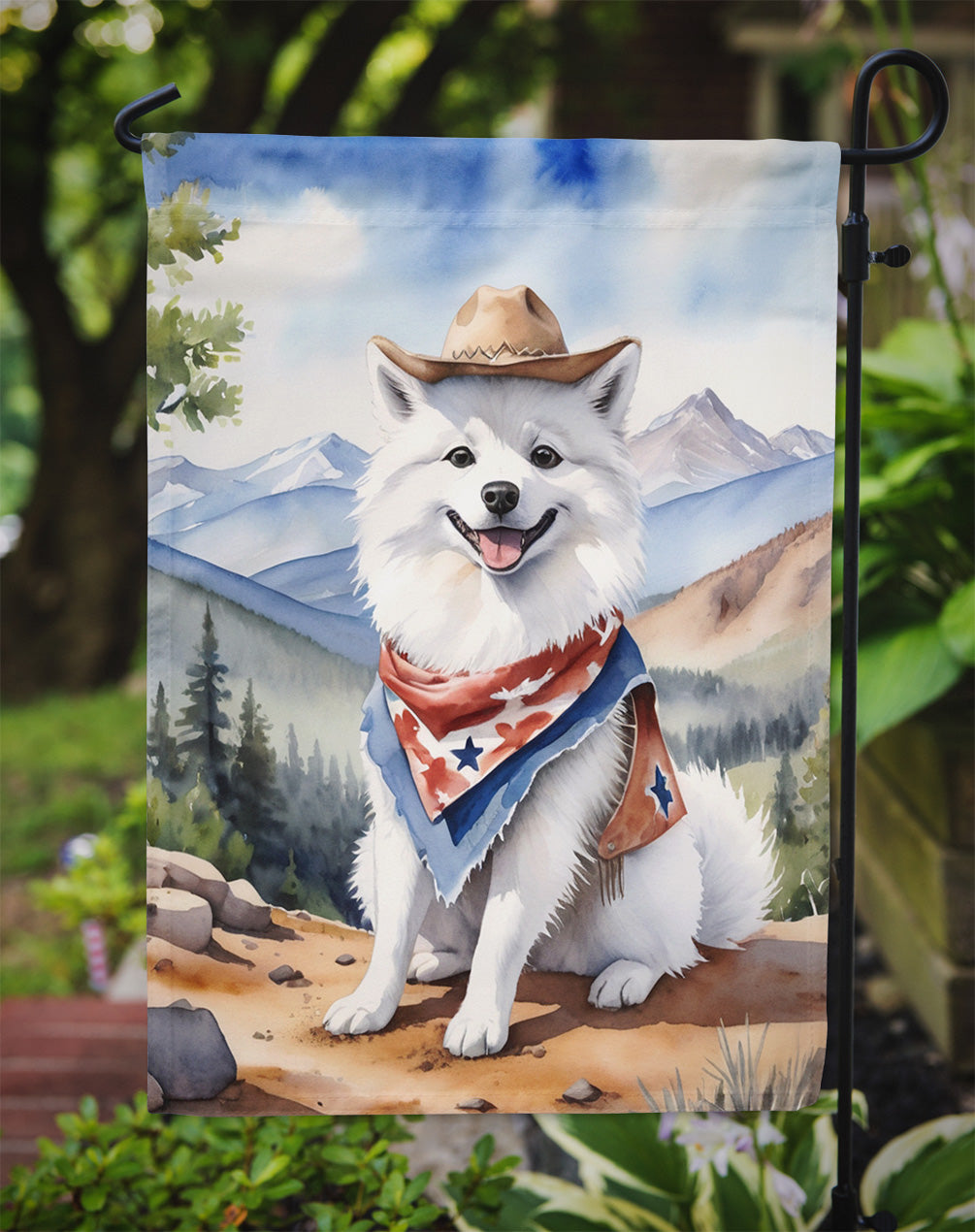 American Eskimo Cowboy Welcome Garden Flag Mailbox Decorative Yard Banner Outside Patio Artwork for Flower Beds, Garden Size, Multicolor
