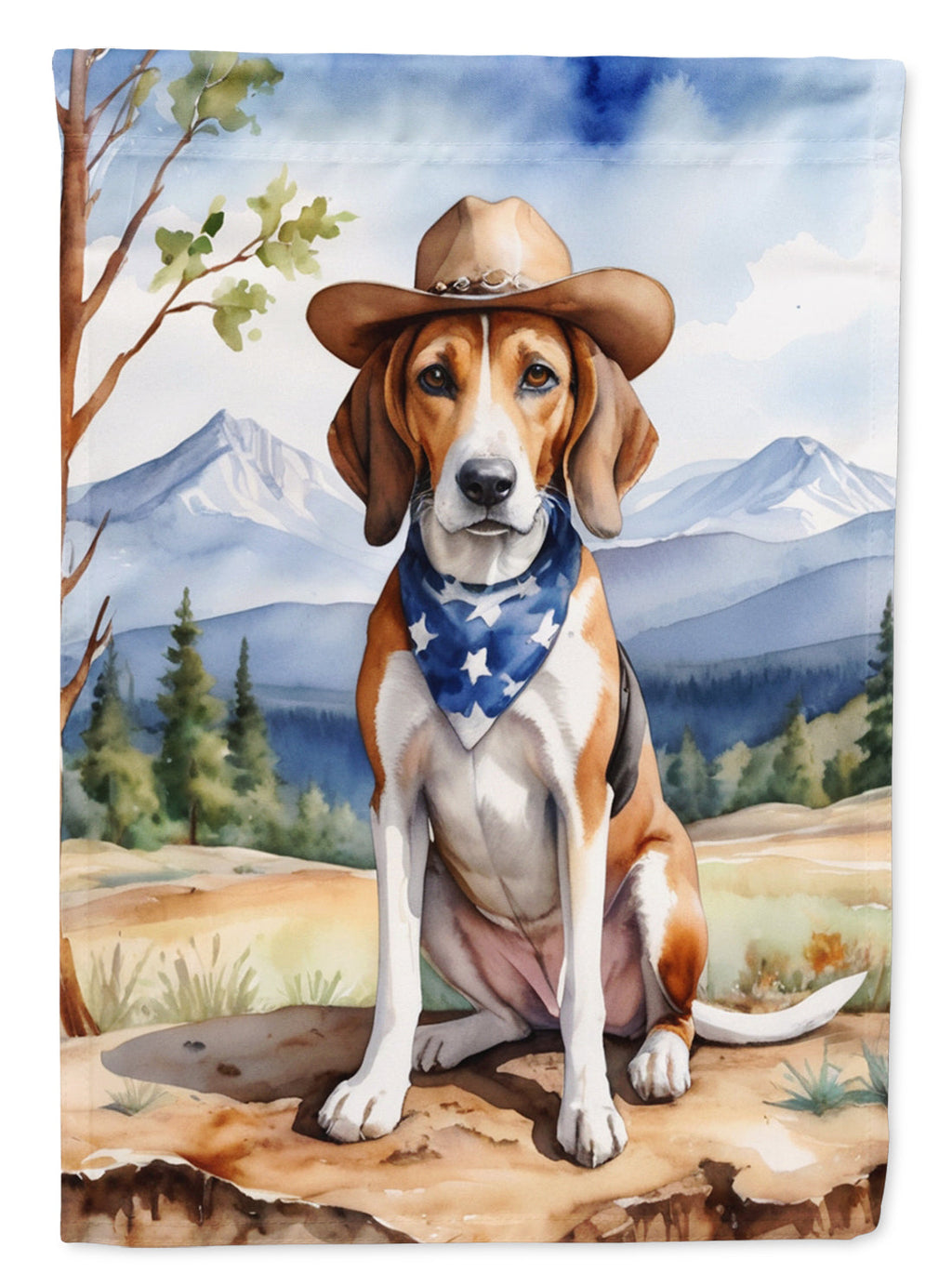 American Foxhound Cowboy Welcome House Flag 28x40 Porch Sleeve Pole Decorative Outside Yard Banner Artwork Wall Hanging, Polyester