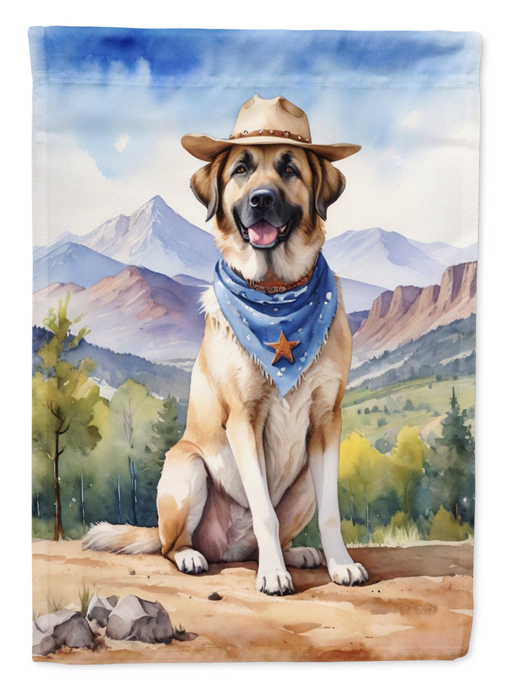 Anatolian Shepherd Cowboy Welcome House Flag 28x40 Porch Sleeve Pole Decorative Outside Yard Banner Artwork Wall Hanging, Polyester
